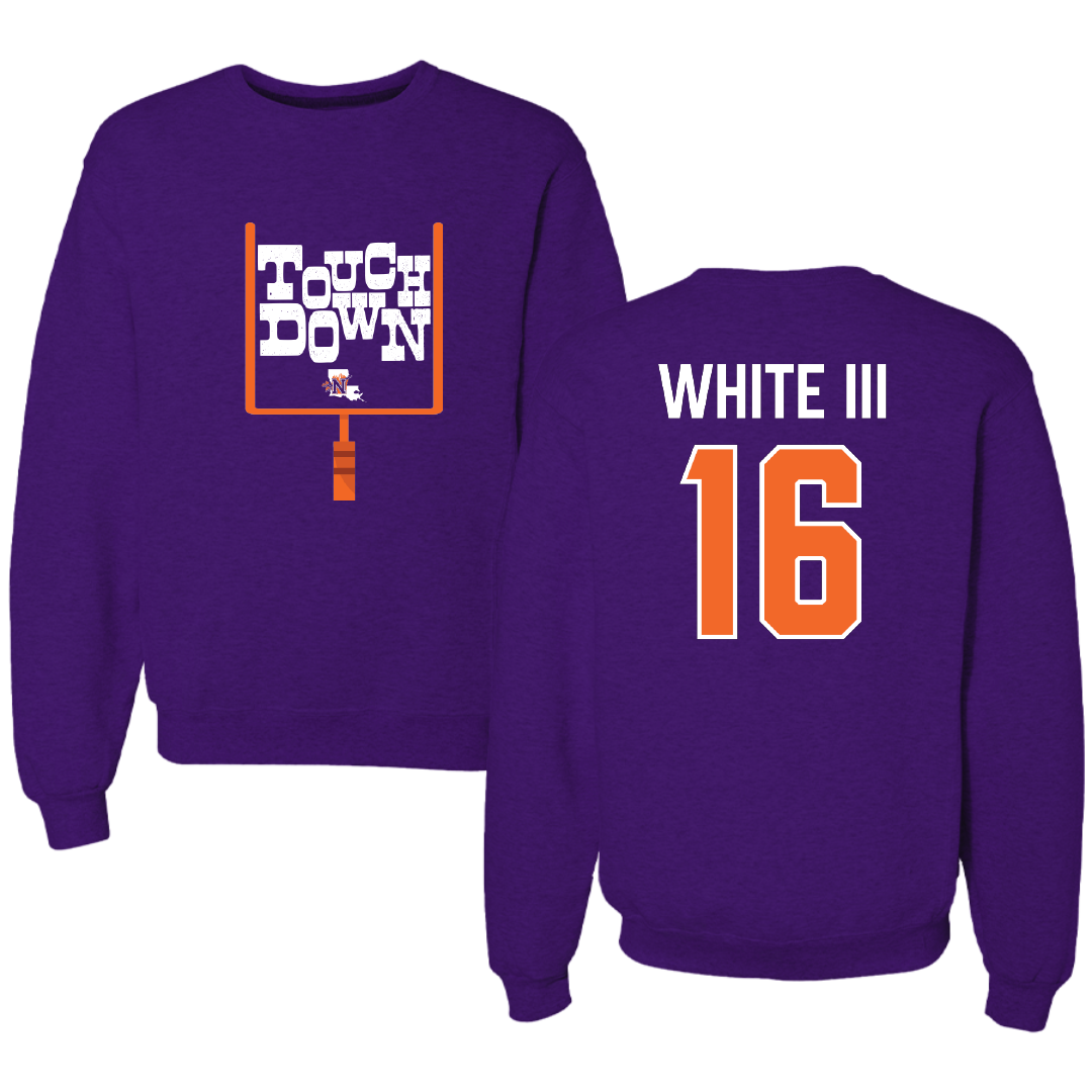 Northwestern State University Football Purple Touchdown Crewneck - #16 William White III