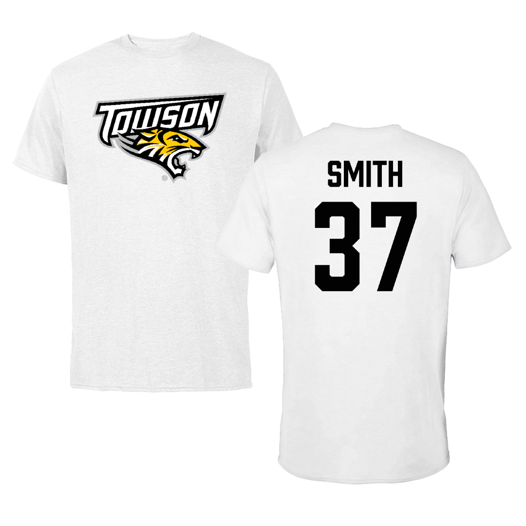 Towson University Lacrosse (M) White Performance Tee - #37 Elijah Smith