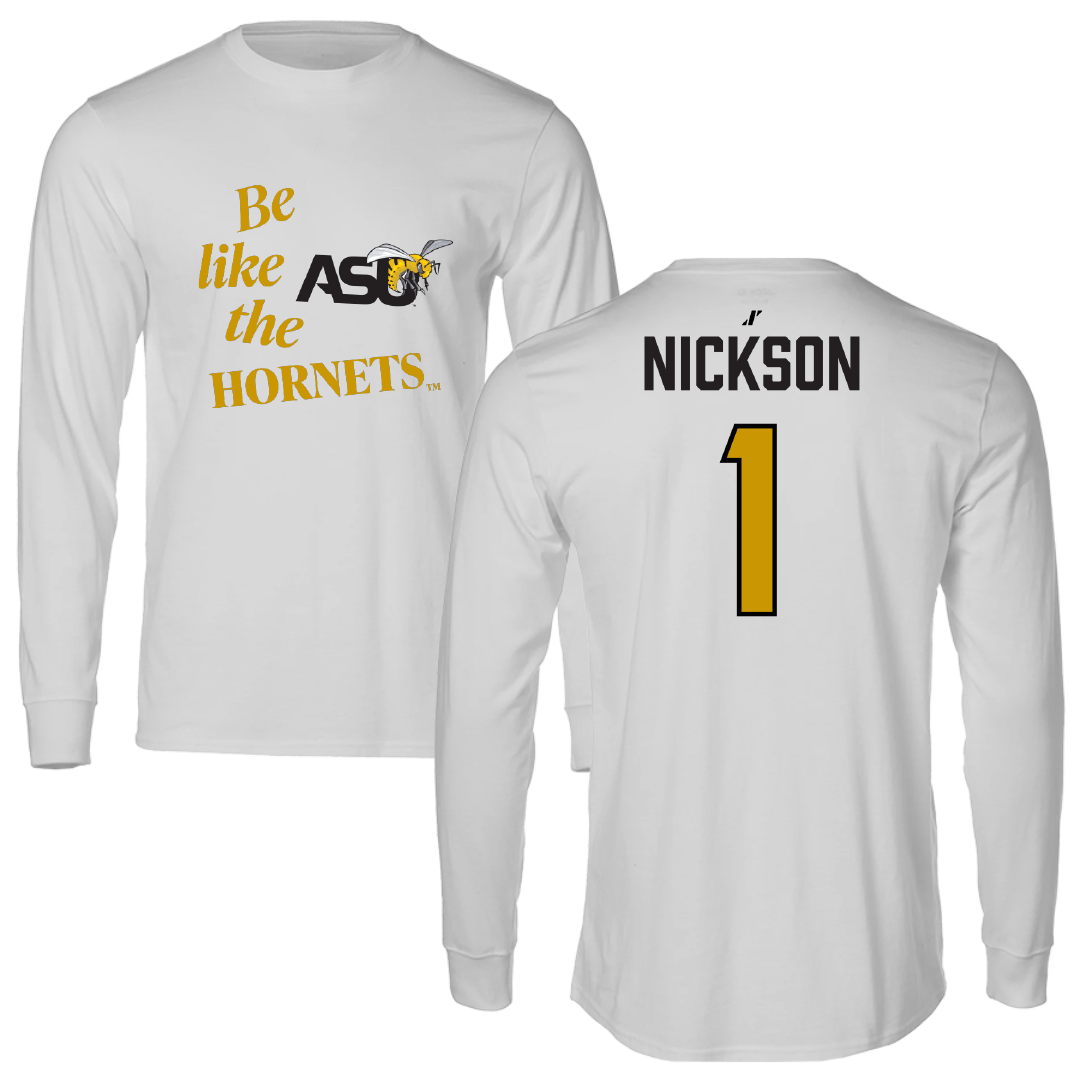 Alabama State University Football Light Gray Be Like Us Performance Long Sleeve - #1 Willie Nickson