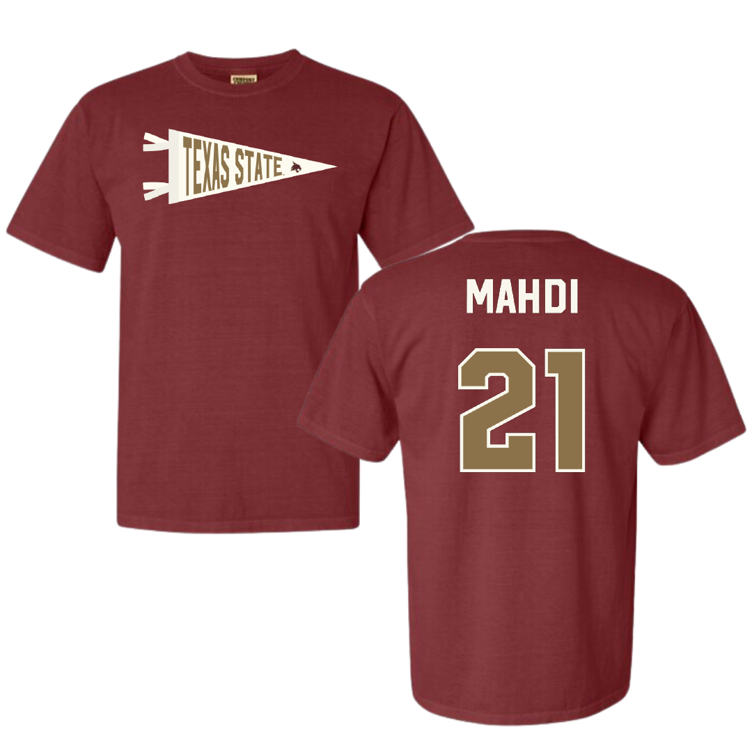 Texas State University Football Maroon Pennant Comfort Colors Tee - #21 Ismail Mahdi