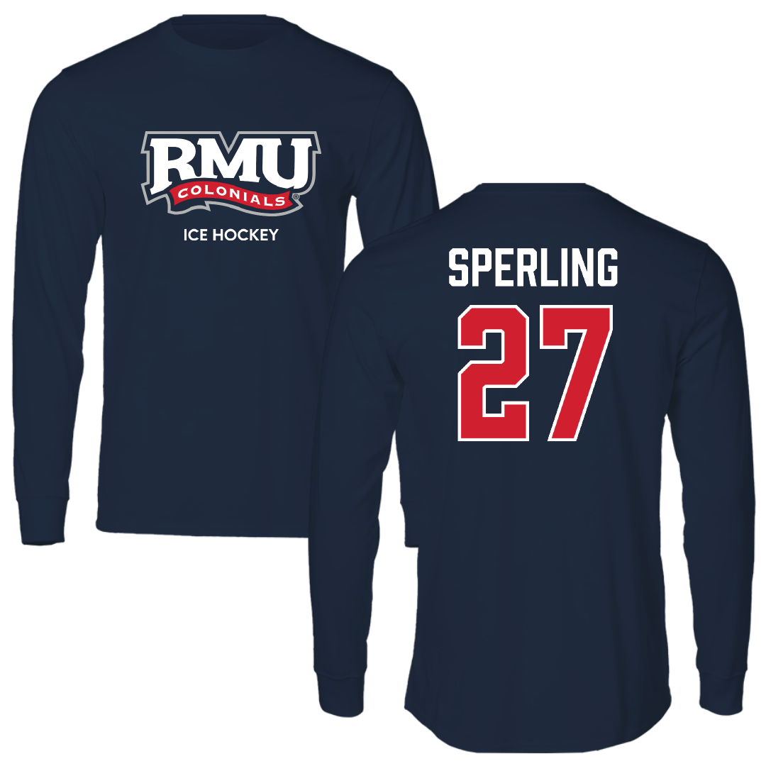 Robert Morris University Ice Hockey (W) Navy RMU Performance Long Sleeve - #27 Chace Sperling