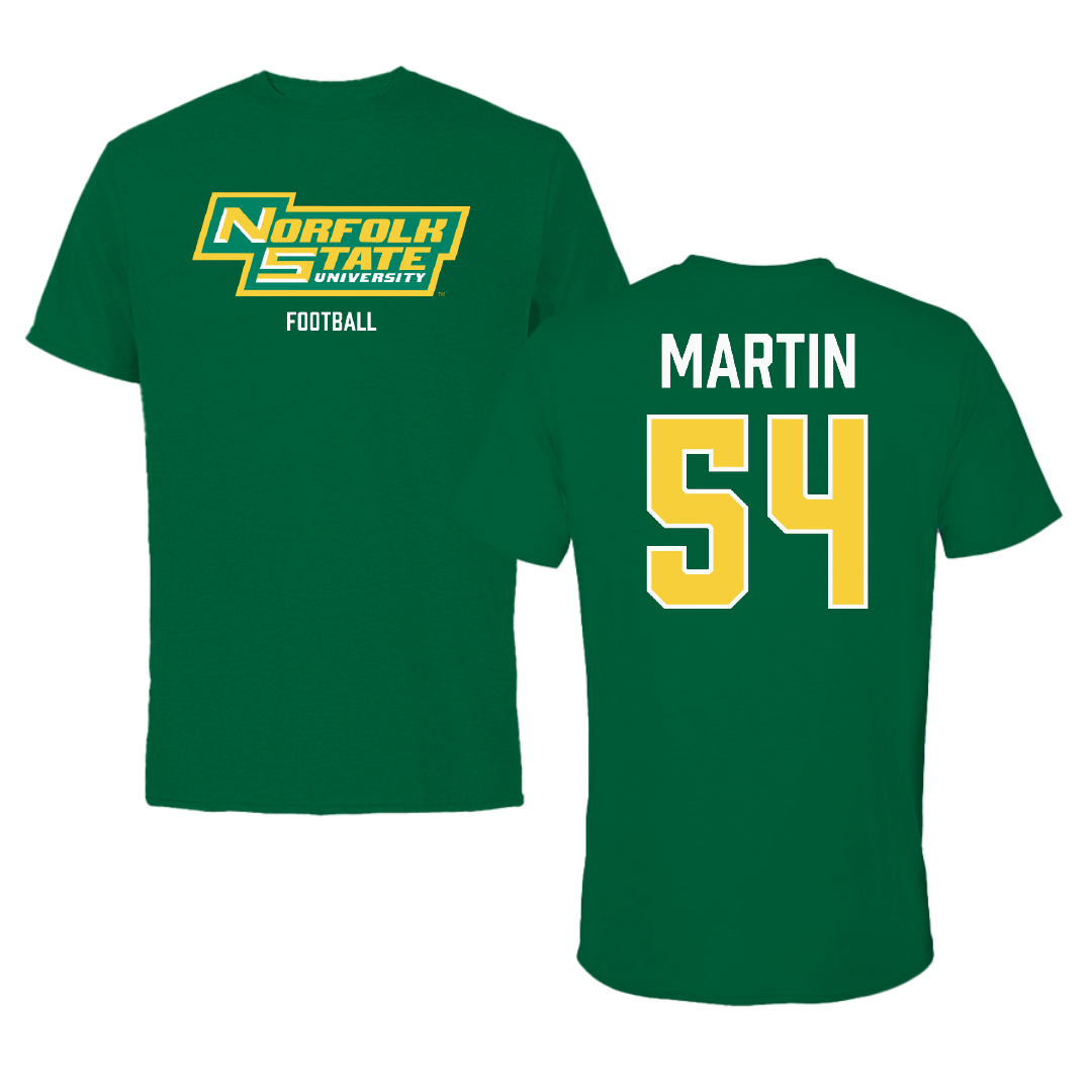 Norfolk State University Football Green Performance Tee - #54 Javontay Martin