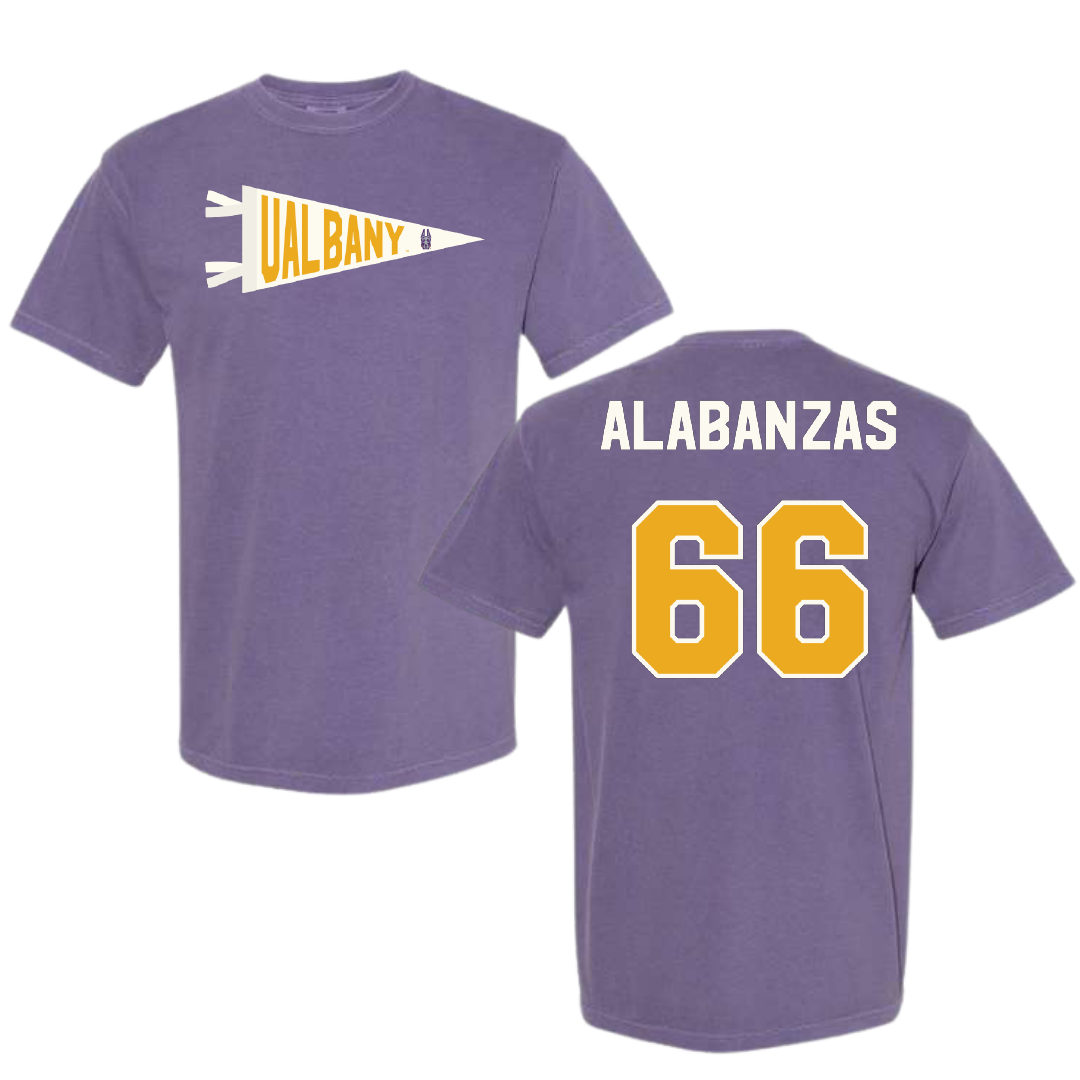 University at Albany Football Purple Pennant Comfort Colors Tee - #66 Christopher Alabanzas