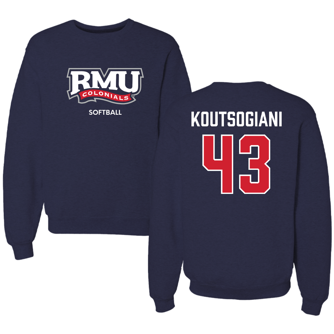 Robert Morris University Softball Navy RMU Crewneck - #43 Alaina Koutsogiani