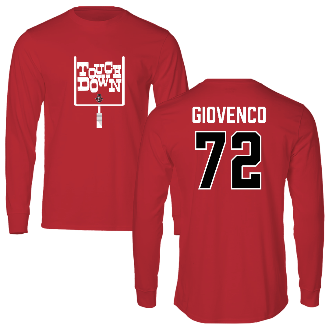 Austin Peay State University Football Red Touchdown Performance Long Sleeve - #72 Jaiden Giovenco
