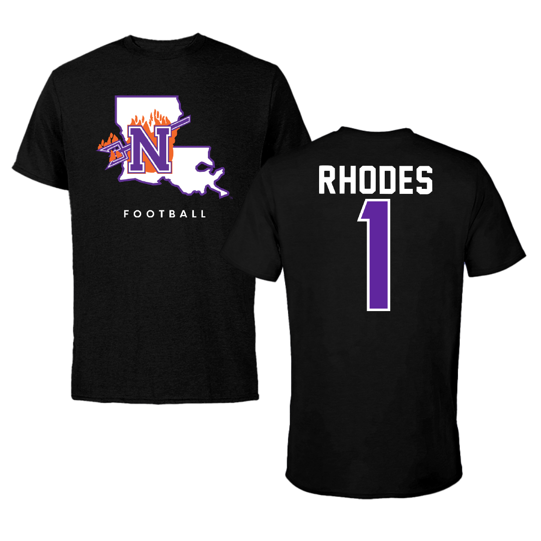 Northwestern State University Football Black Block Performance Tee - #1 Dylan Rhodes