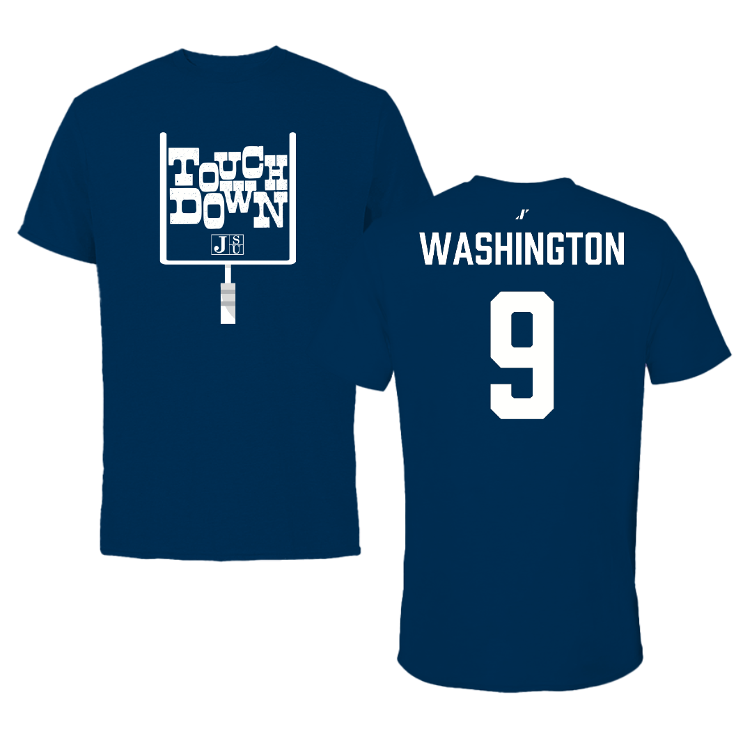Jackson State University Football Navy Touchdown Performance Tee - #9 BJ Washington