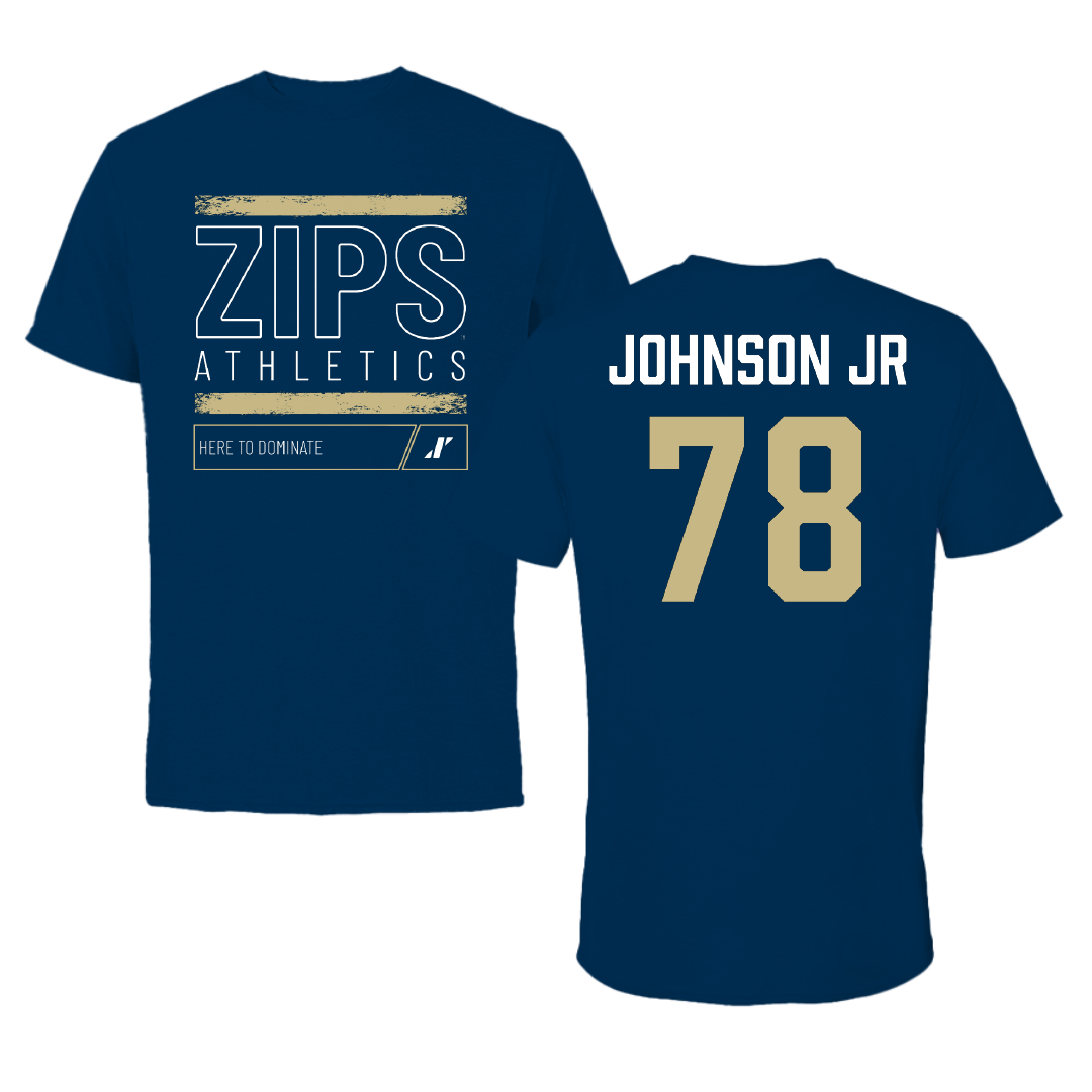 University of Akron Football Navy Dominate Tee - #78 DJ Johnson Jr