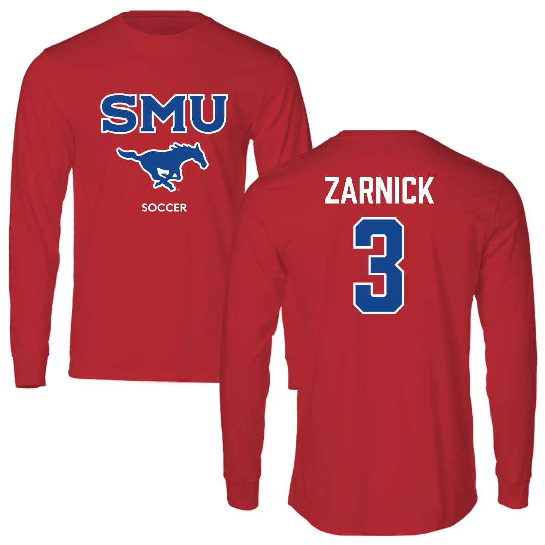 Southern Methodist University Soccer (M) Red Performance Long Sleeve - #3 Owen Zarnick