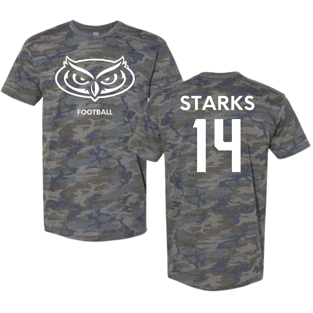 Florida Atlantic University Football Vintage Camo Tee - #14 Tyriq Starks