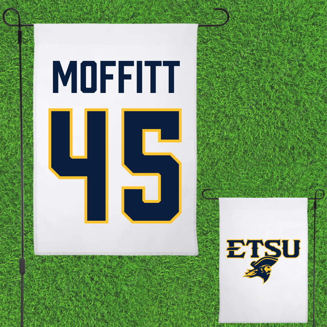 East Tennessee State University Football White Garden Flag - #45 Trevor Moffitt