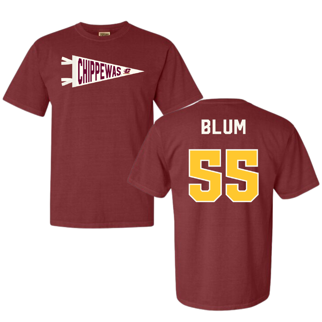 Central Michigan University Football Maroon Pennant Comfort Colors Tee - #55 Ryan Blum