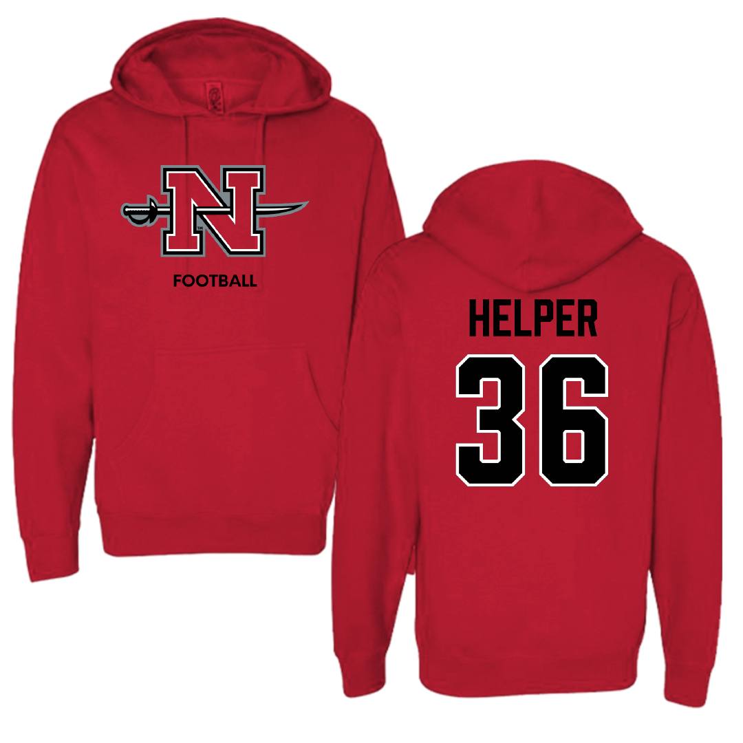 Nicholls State University Football Red Hoodie - #36 Justin Helper