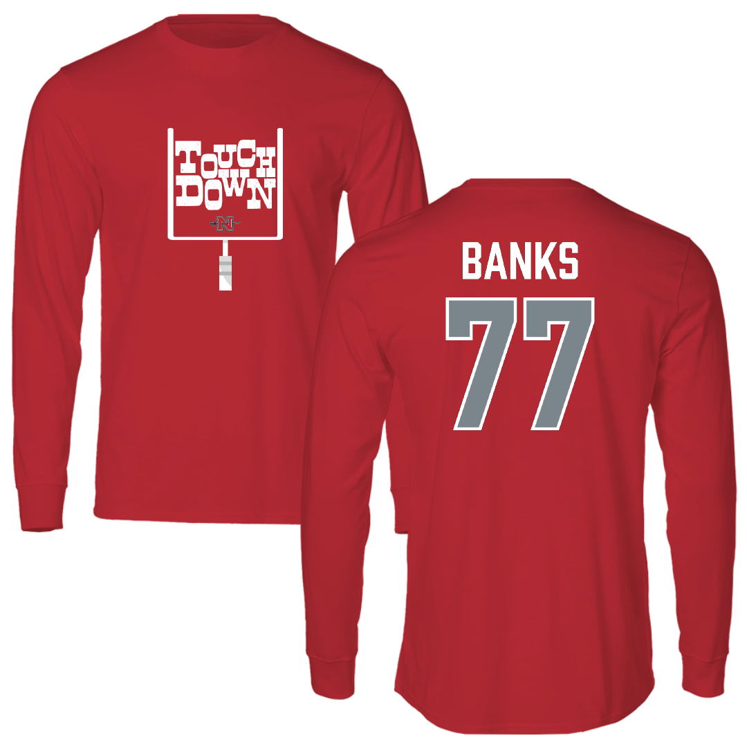 Nicholls State University Football Red Touchdown Long Sleeve - #77 Cam Banks