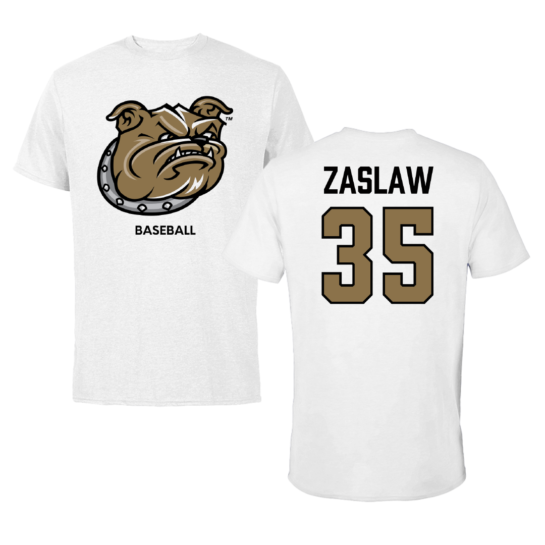 Bryant University Baseball White Performance Tee - #35 Sean Zaslaw