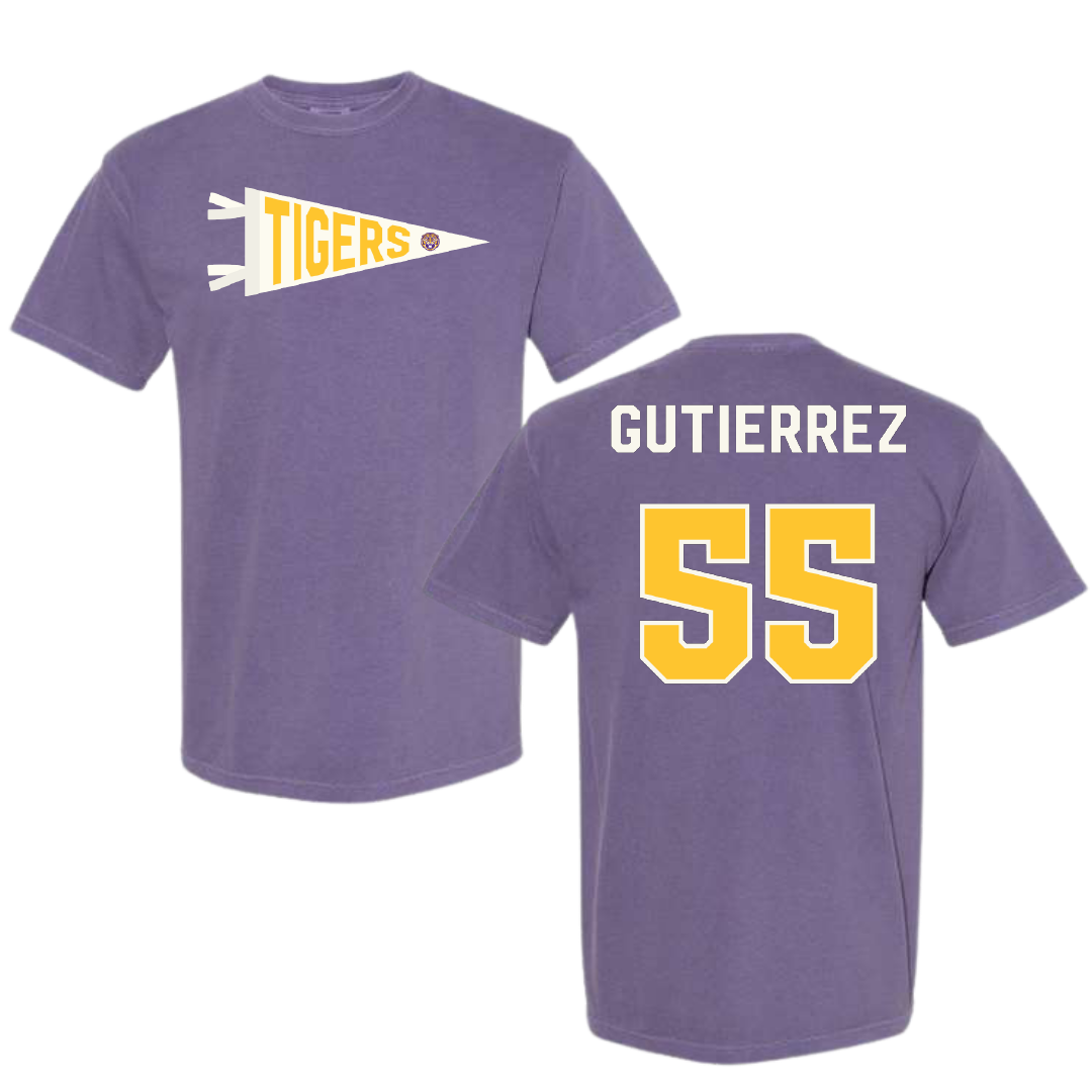 Louisiana State University Softball Purple Pennant Comfort Colors Tee - #55 Raeleen Gutierrez
