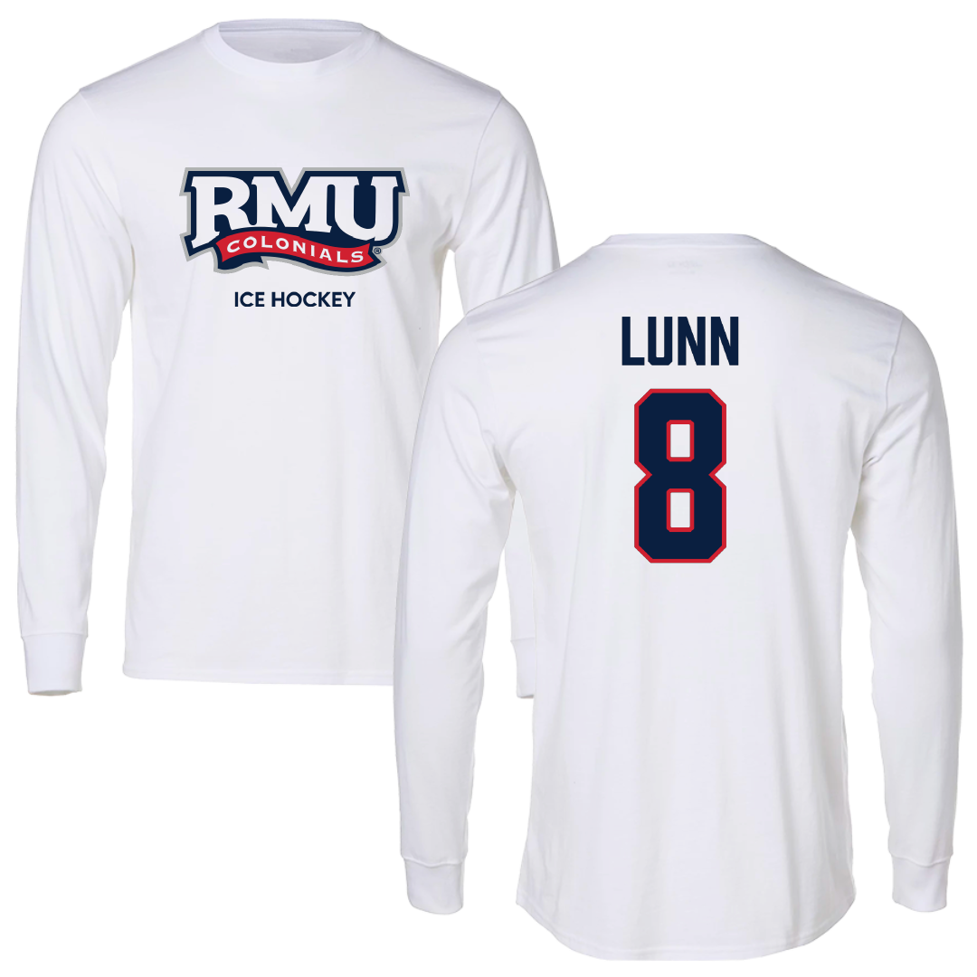 Robert Morris University Ice Hockey (M) White Mascot Performance Long Sleeve - #8 Gabriel Lunn