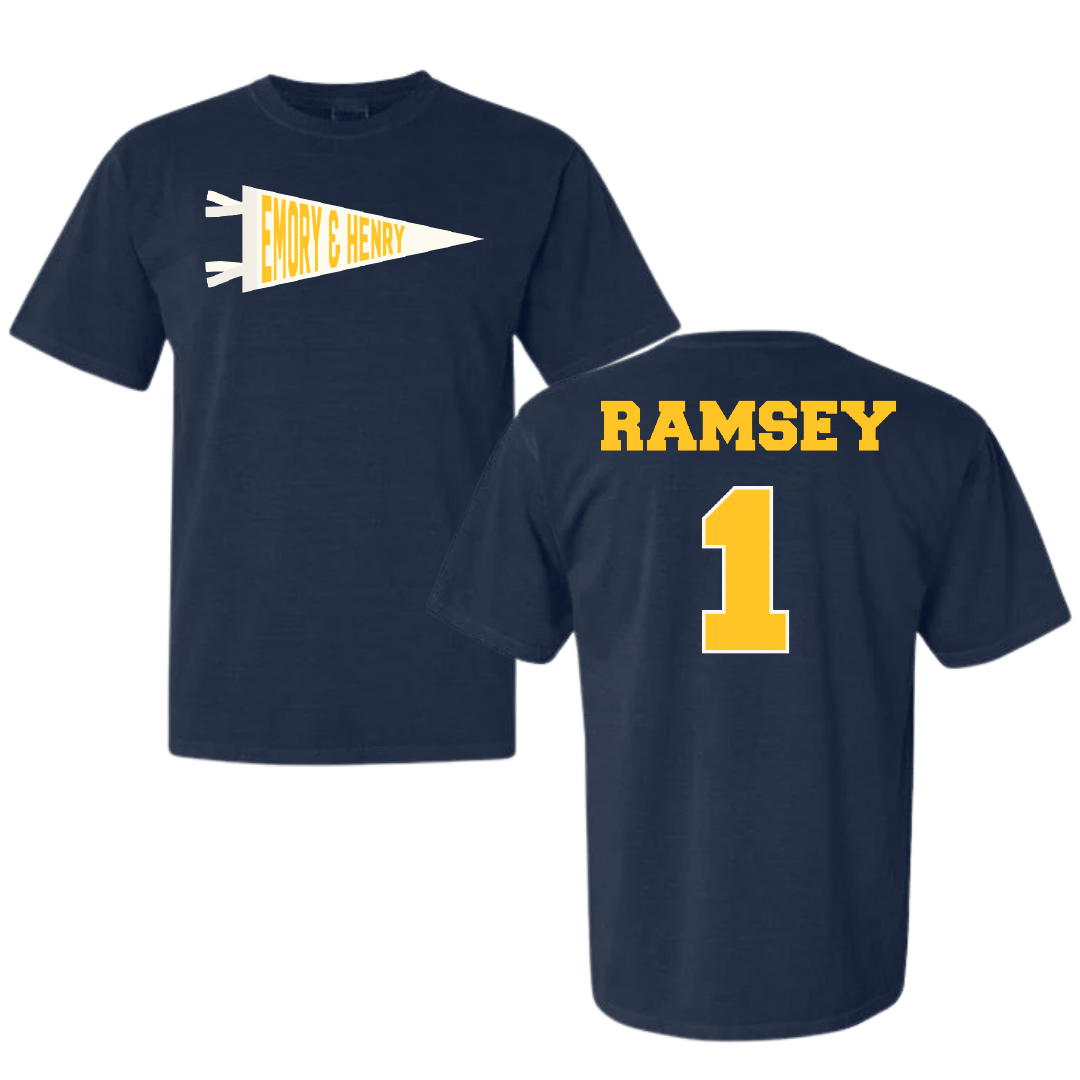 Emory & Henry College Basketball (W) Navy Pennant Comfort Colors Tee - #1 Lyndie Ramsey