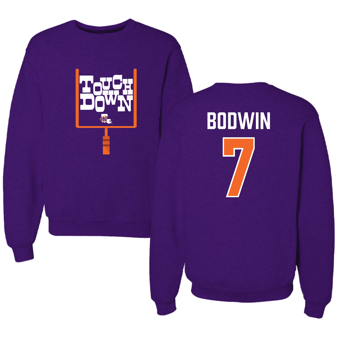 Northwestern State University Football Purple Touchdown Crewneck - #7 Jeremiah Bodwin