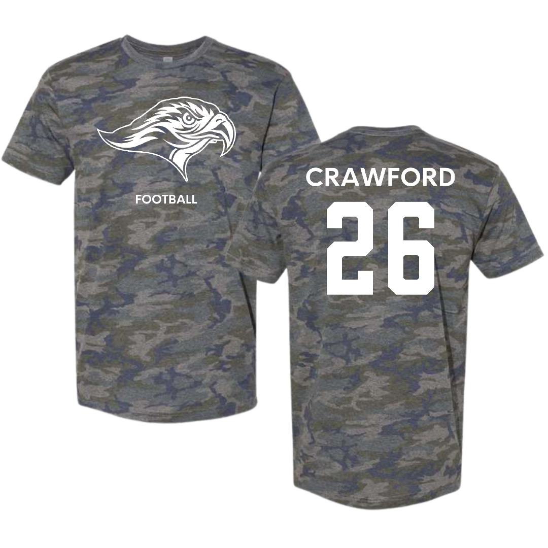 Stonehill College Football Vintage Camo Tee - #26 Marcus Crawford