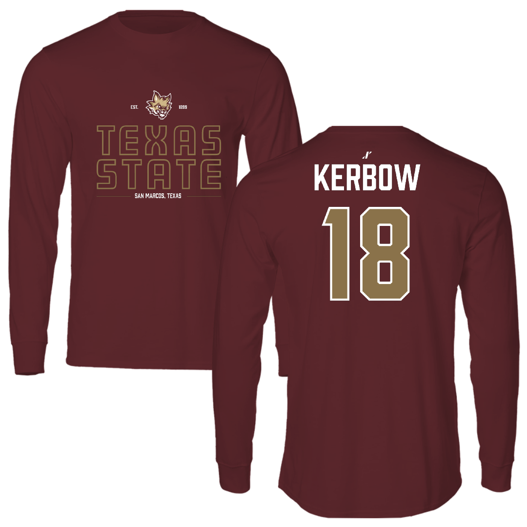 Texas State University Baseball Maroon General Performance Long Sleeve - #18 Dylan Kerbow