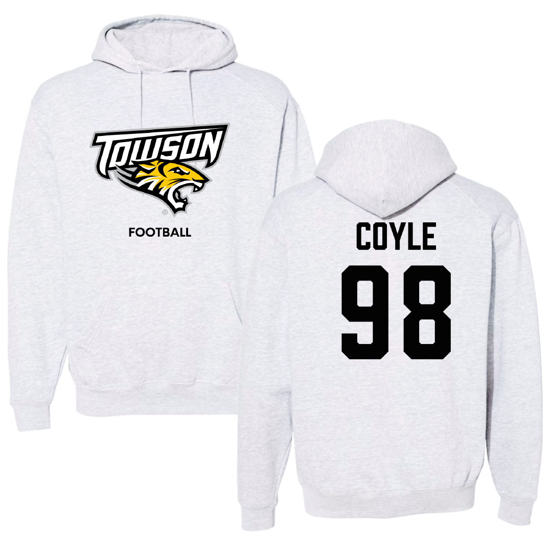 Towson University Football Light Gray Hoodie - #98 Patrick Coyle