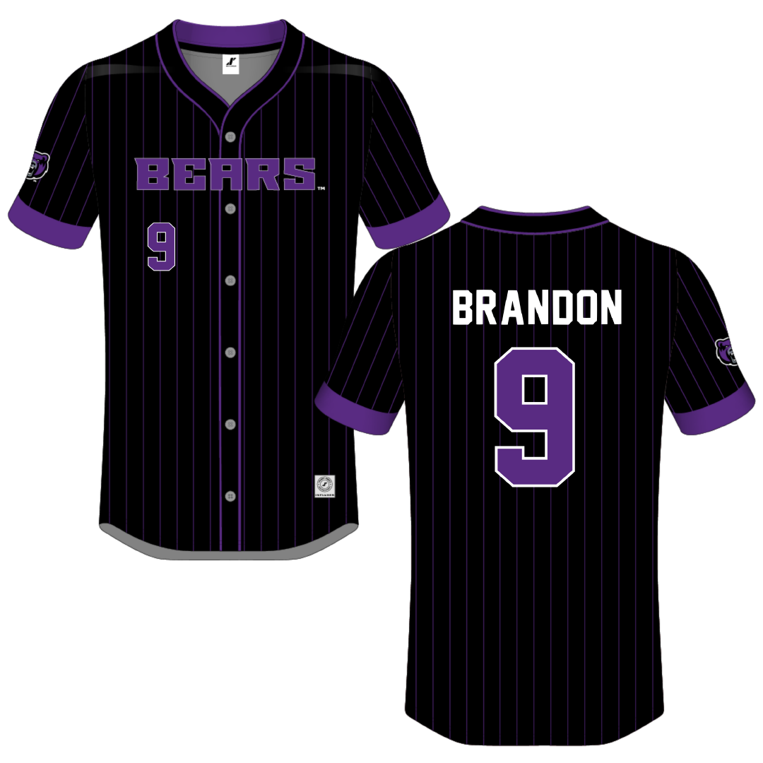 University of Central Arkansas Black Pinstripe Button-Down Jersey - #9 Trinity Brandon