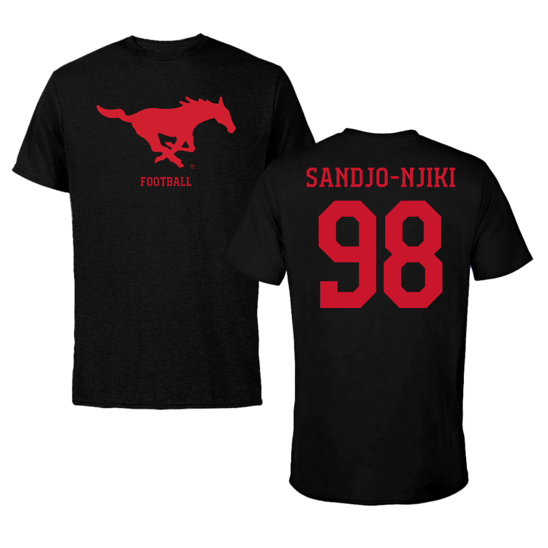 Southern Methodist University Football Black Tee - #98 Mike Sandjo-Njiki