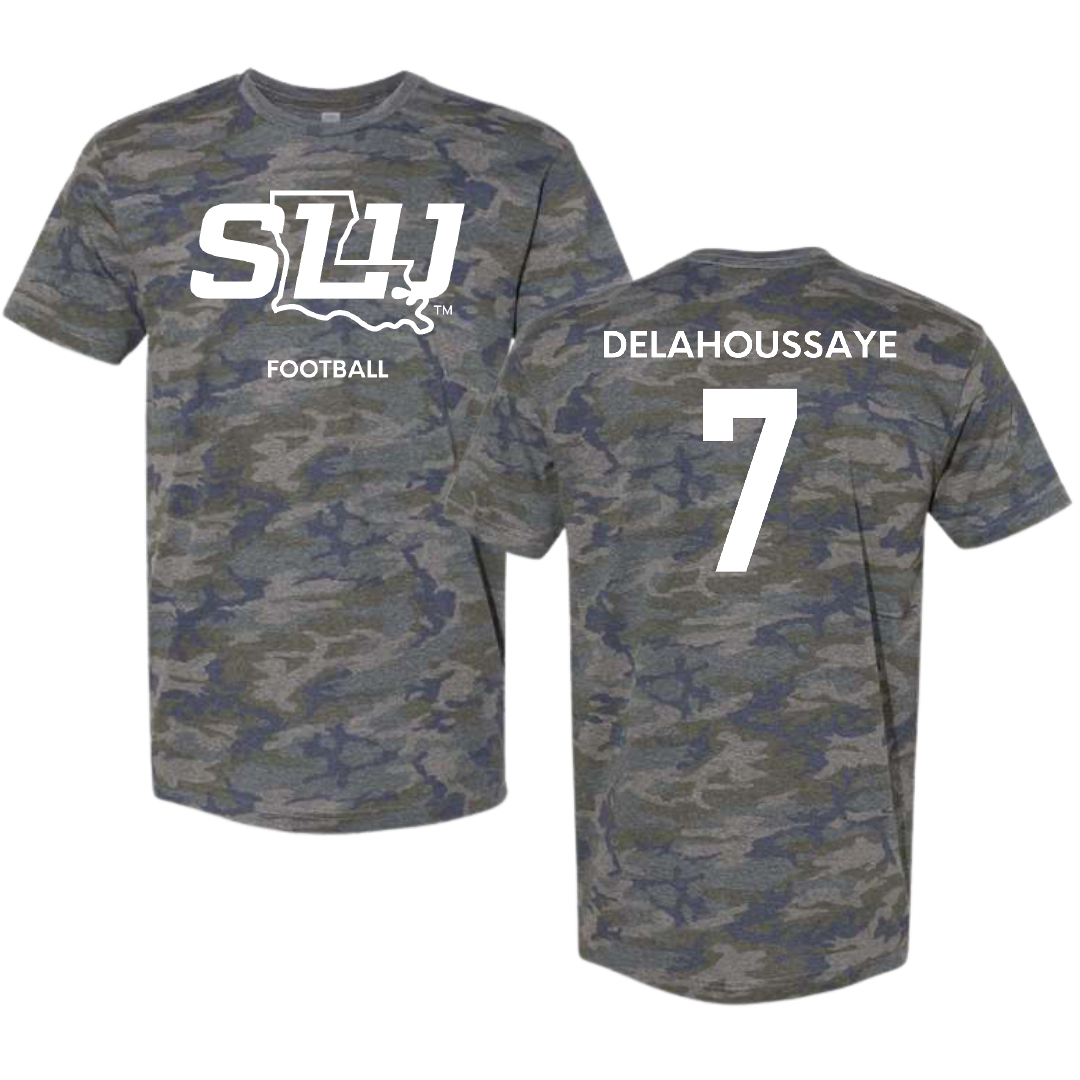 Southeastern Louisiana University Football Vintage Camo Tee - #7 Blayne Delahoussaye