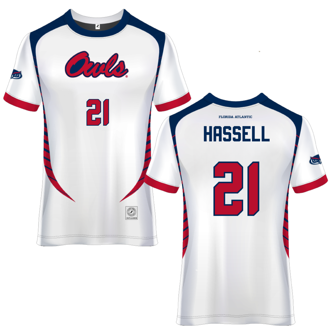 Florida Atlantic University White Soccer Jersey - #21 Zach Hassell