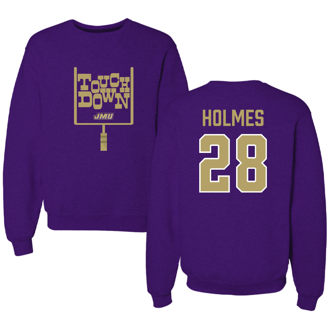 James Madison University Football Purple Touchdown Crewneck - #28 Kye Holmes
