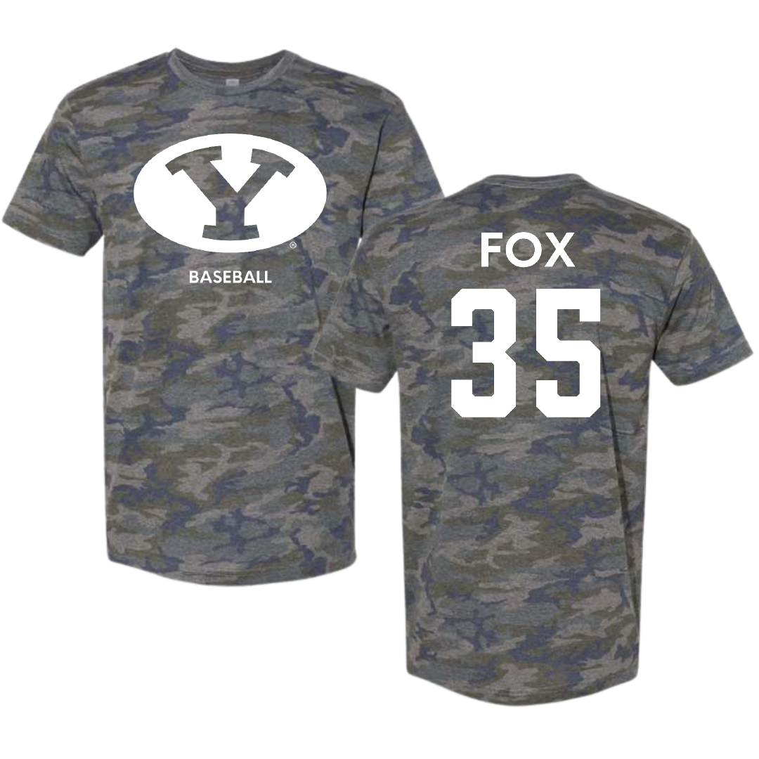 Brigham Young University Baseball Vintage Camo Tee - #35 Matthew Fox