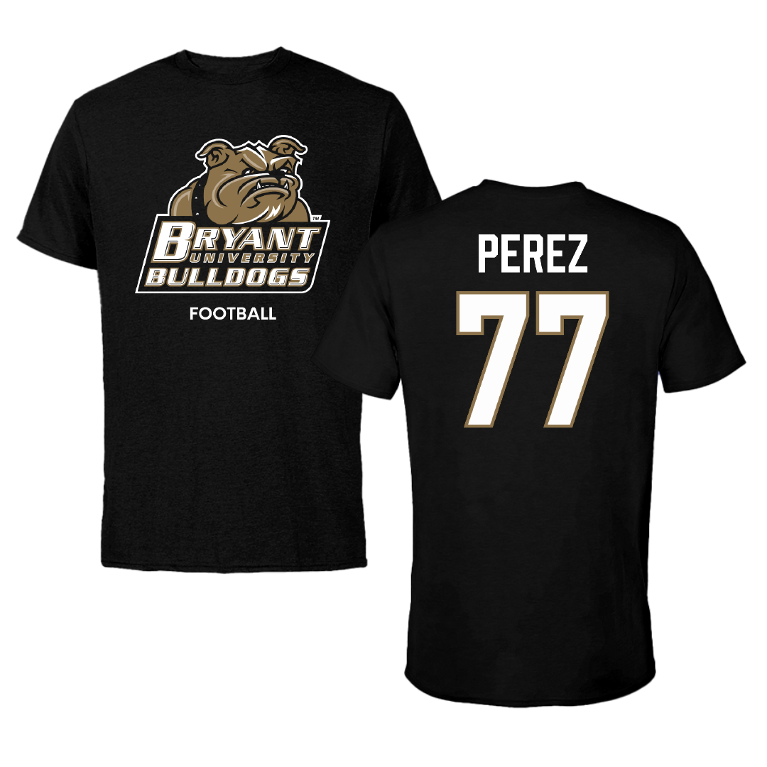 Bryant University Football Black Tee - #77 Anthony Perez