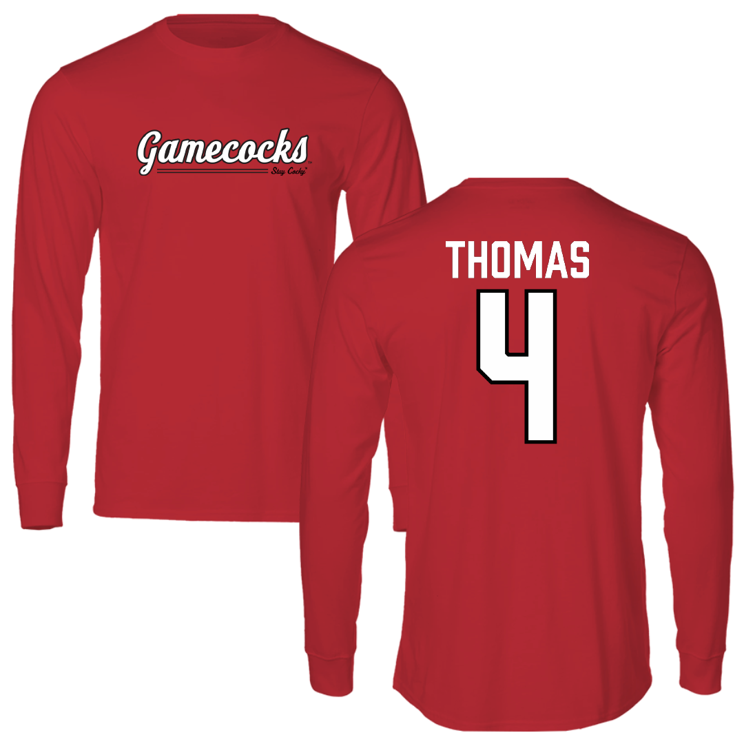 Jacksonville State University Baseball Red General Long Sleeve - #4 Kenskey Thomas