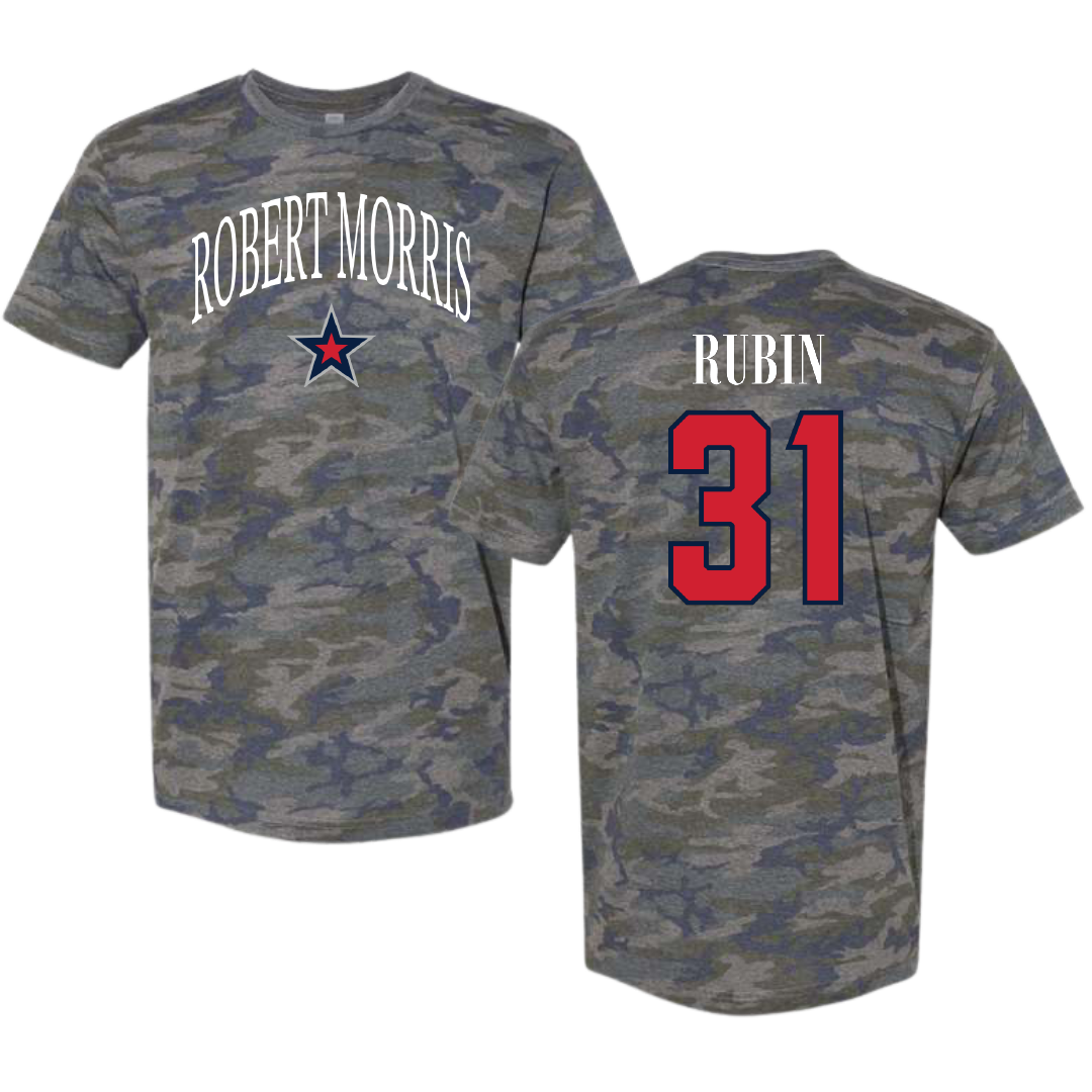 Robert Morris University Ice Hockey Vintage Camo Tee - #31 Liv Rubin