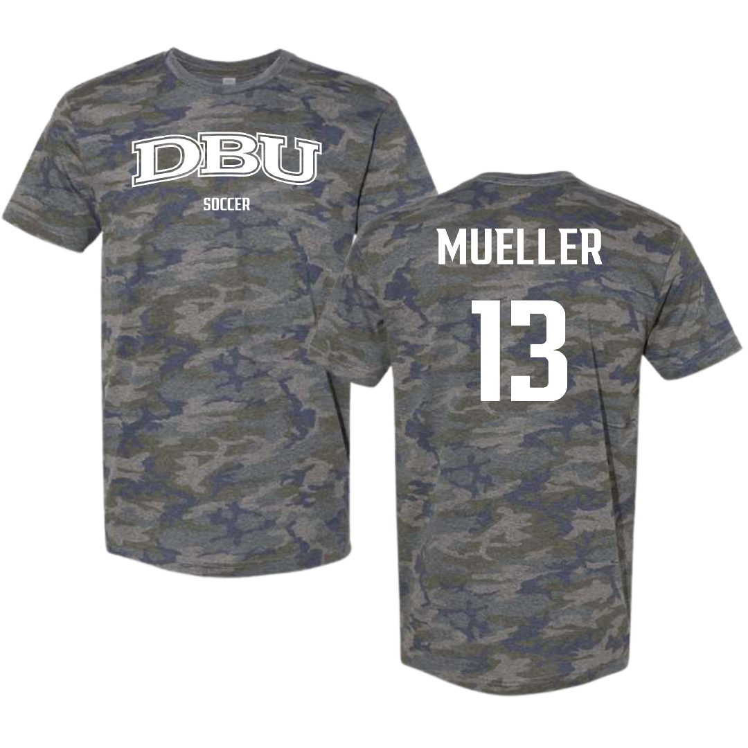 Dallas Baptist University Soccer (M) Vintage Camo Tee - #13 Sam Mueller