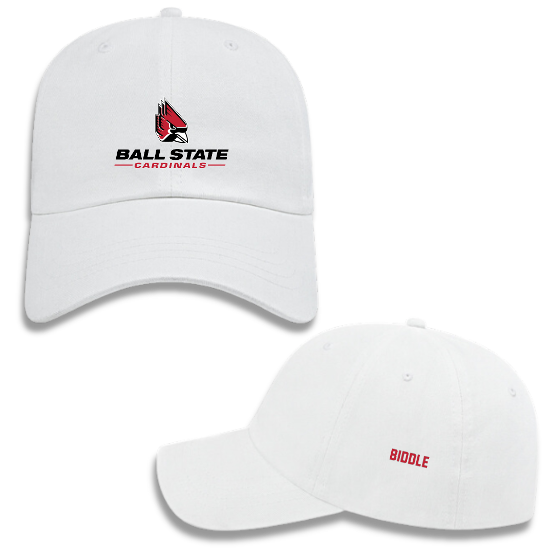Ball State University Swimming & Diving White Hat - Aidan Biddle