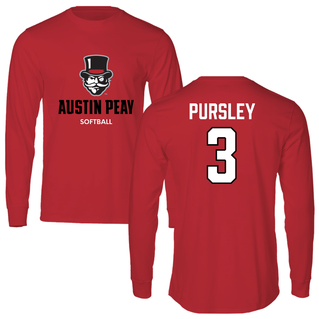 Austin Peay State University Softball Red Mascot Long Sleeve - #3 Charley Pursley