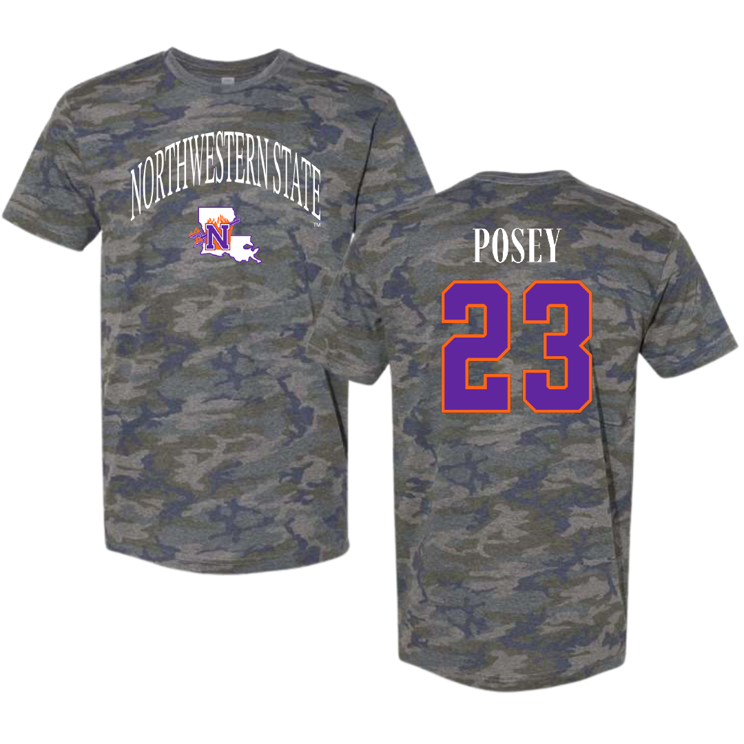 Northwestern State University Basketball Vintage Camo Tee - #23 Duane Posey