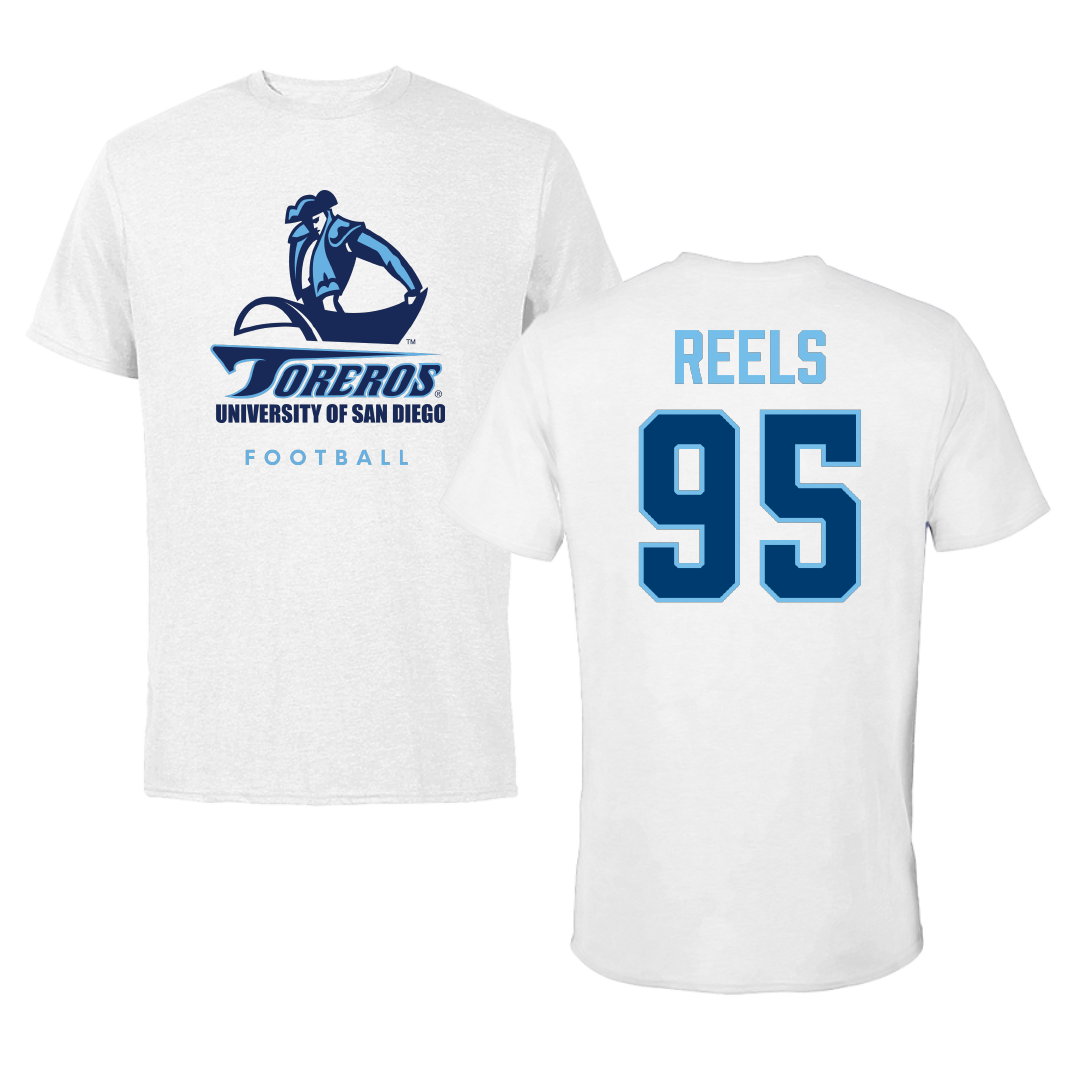 University of San Diego Football White Tee - #95 Jae’Von Reels