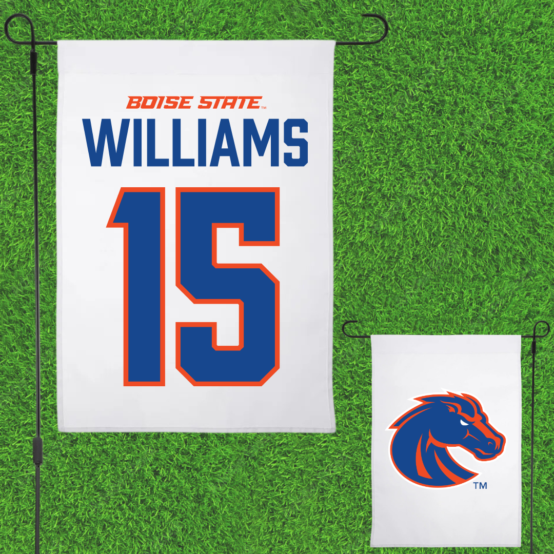 Boise State University Football White Garden Flag - #15 Malakai Williams