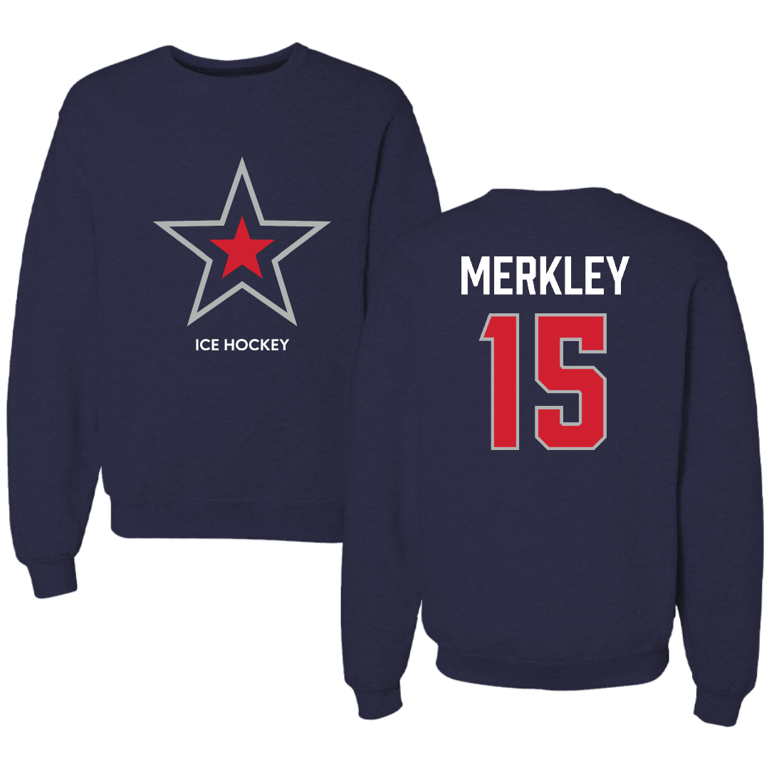 Robert Morris University Ice Hockey (M) Navy Mascot Crewneck - #15 Charles Merkley