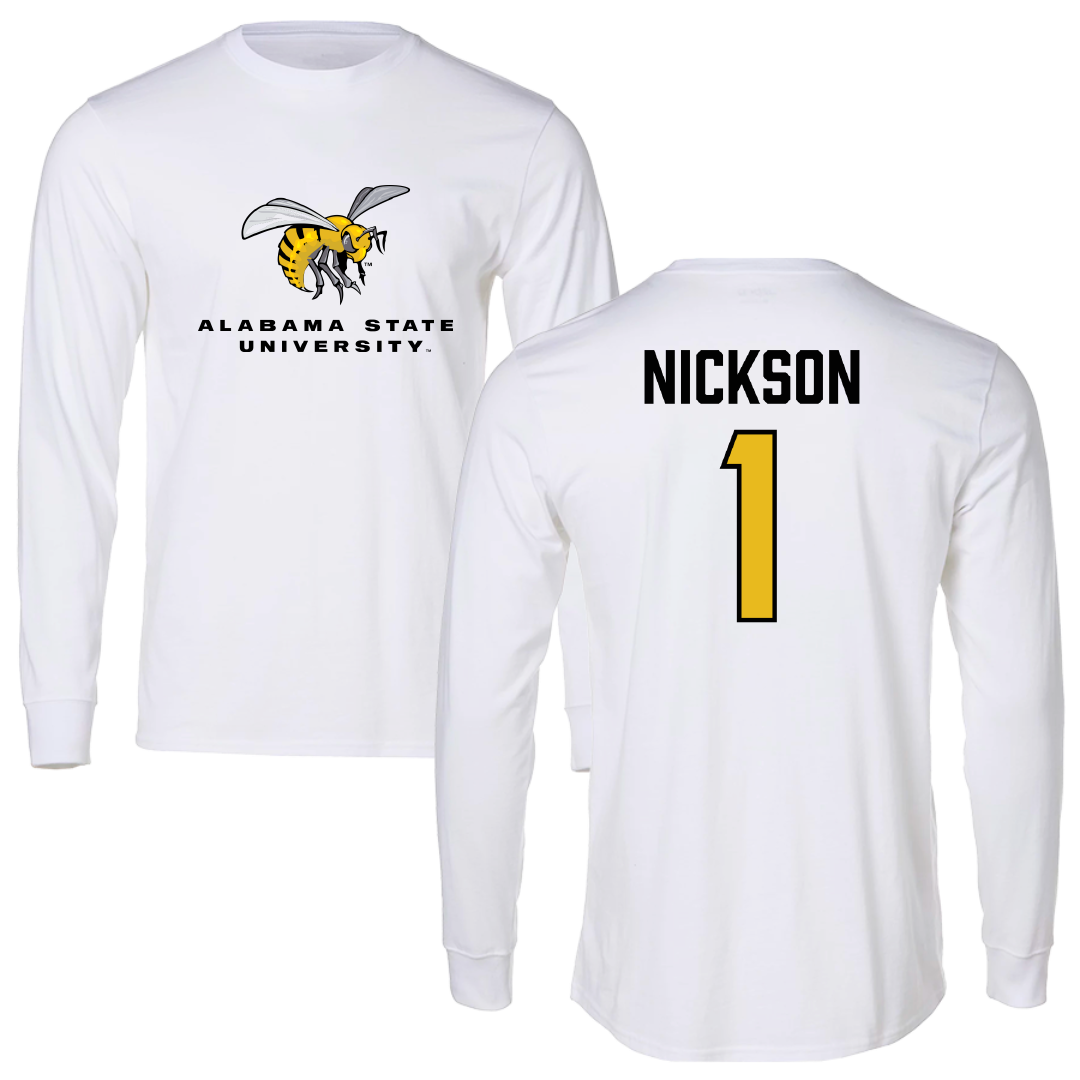 Alabama State University Football White Block Long Sleeve - #1 Willie Nickson