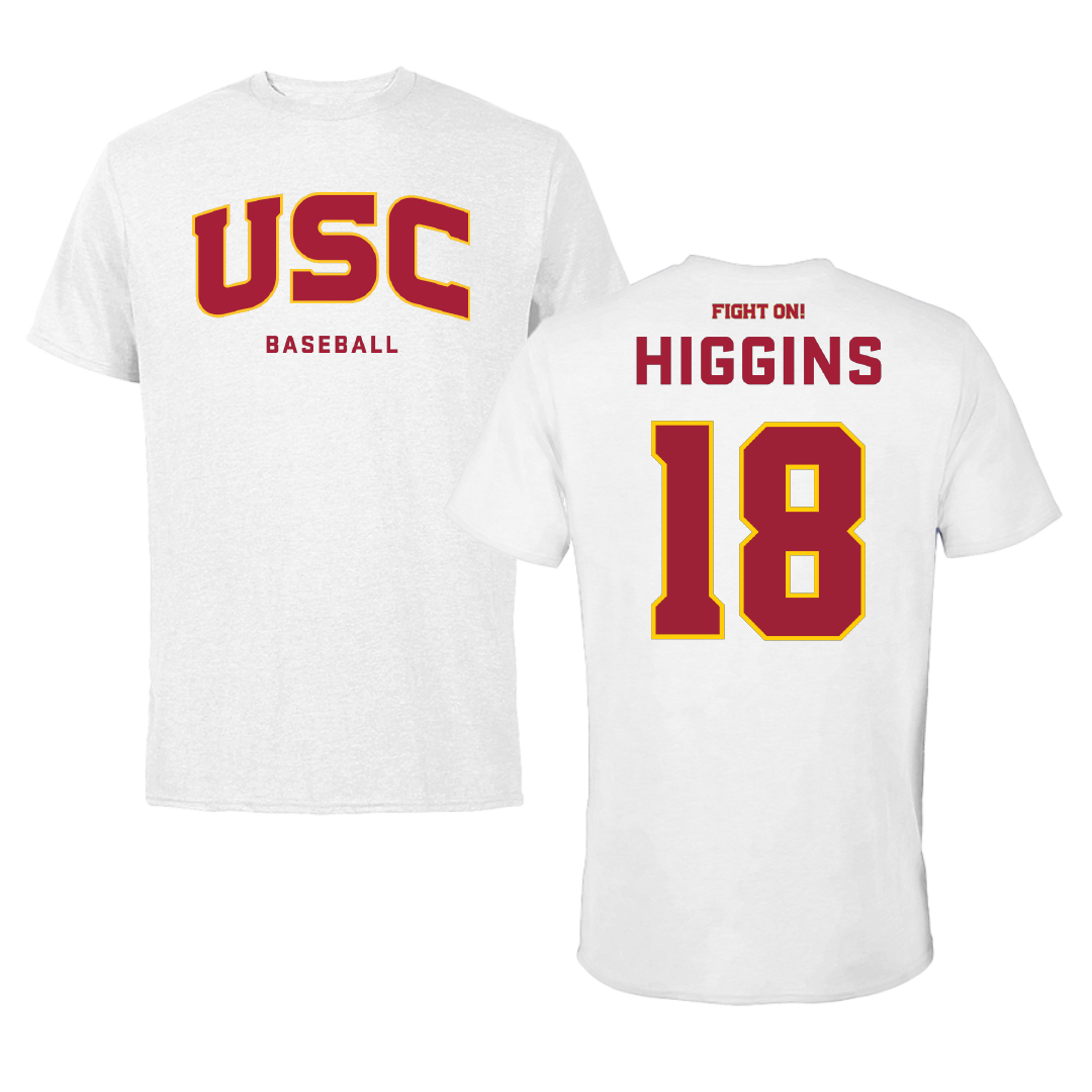 University of Southern California Baseball White Block Performance Tee - #18 Kade Higgins