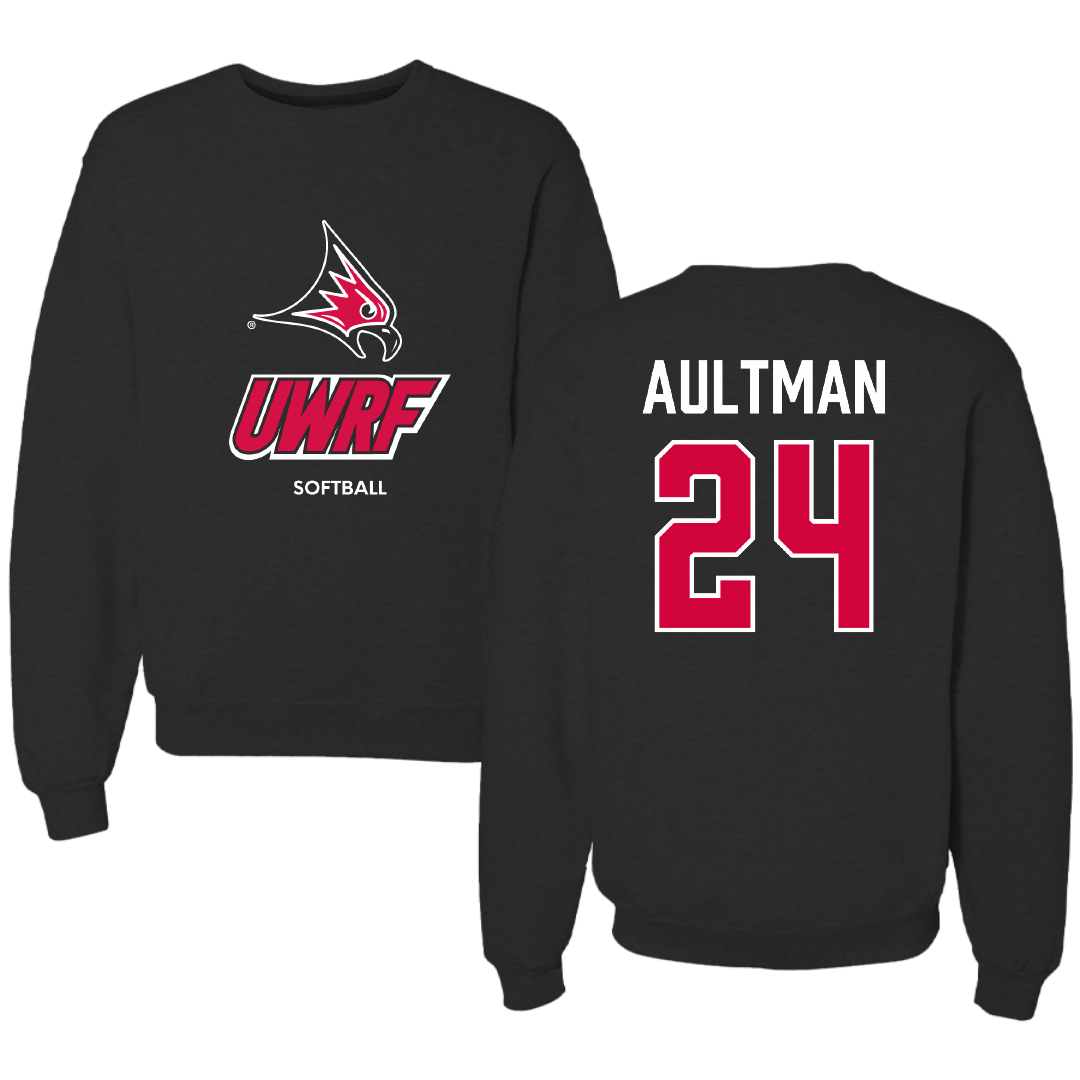 University of Wisconsin-River Falls Softball Black Crewneck - #24 Kelly Aultman