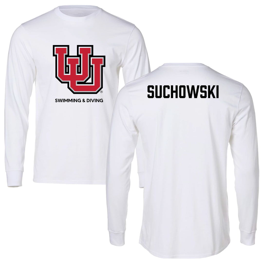 University of Utah Swimming & Diving White Block Performance Long Sleeve - Jake Suchowski