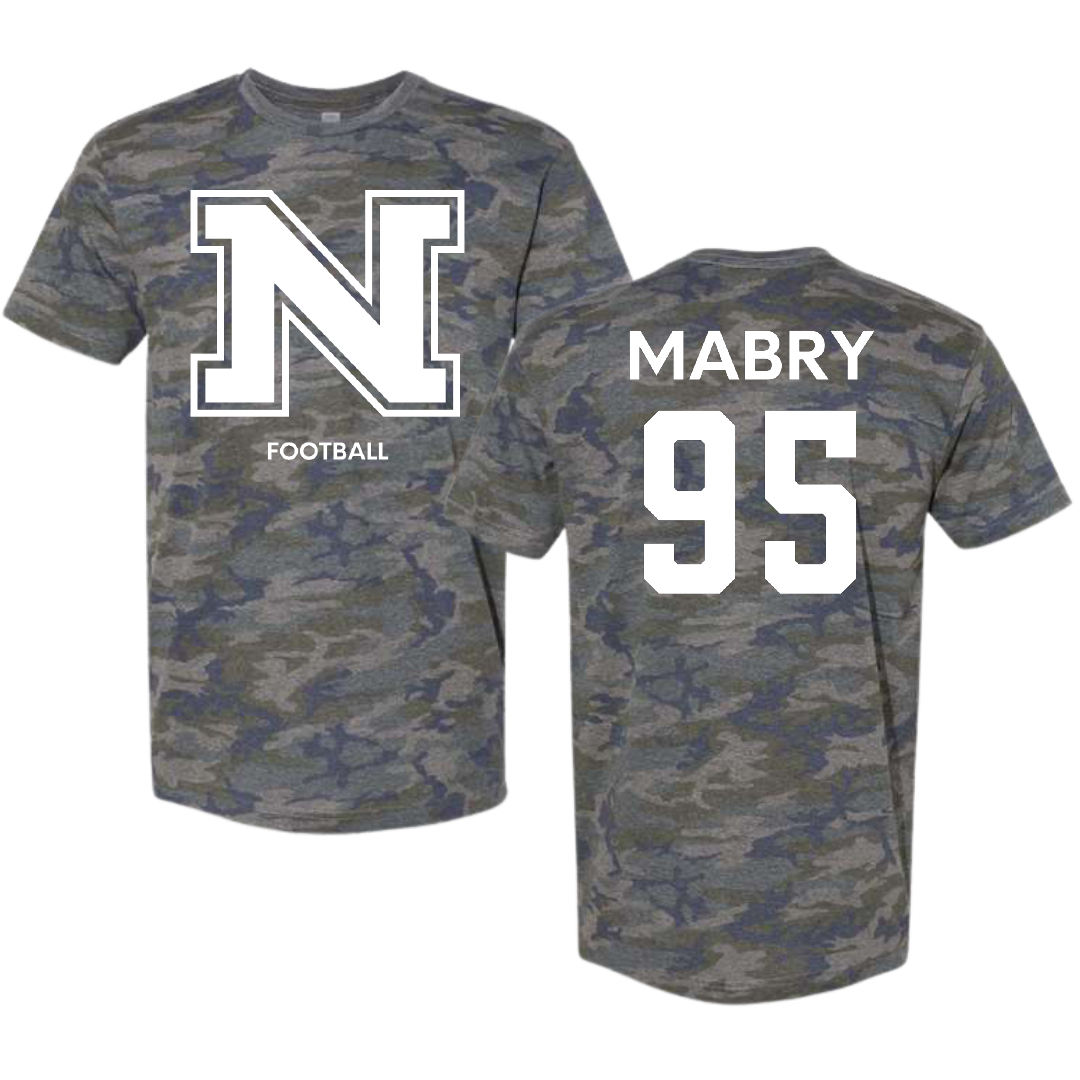 Northern Michigan University Football Vintage Camo Tee - #95 Jhermari Mabry