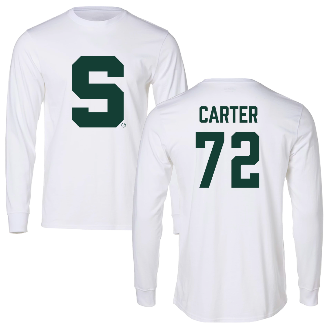 Michigan State University Football White Long Sleeve - #72 Caleb Carter