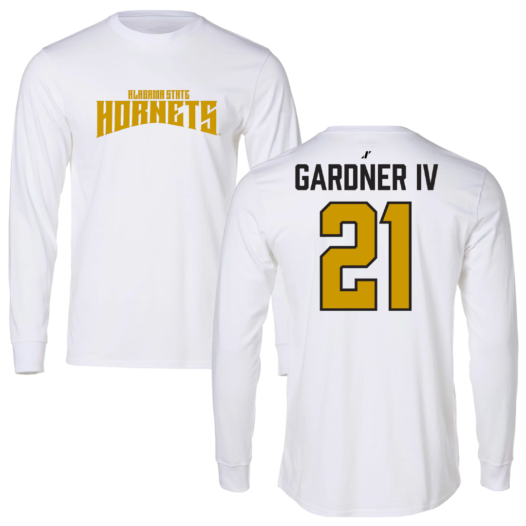 Alabama State University Football White Classic Performance Long Sleeve - #21 JR Gardner IV