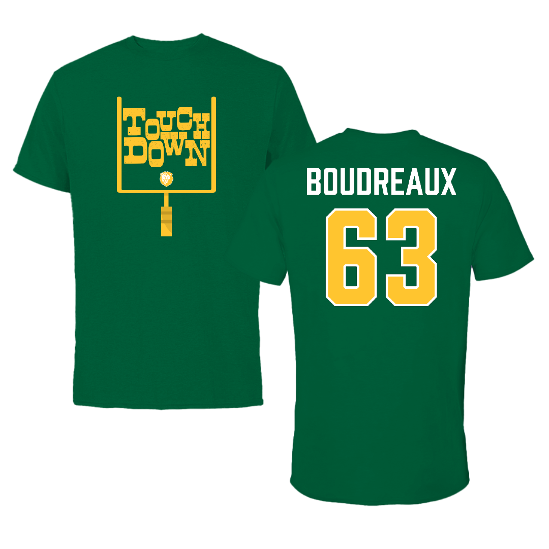 Southeastern Louisiana University Football Green Touchdown Tee - #63 Corin Boudreaux